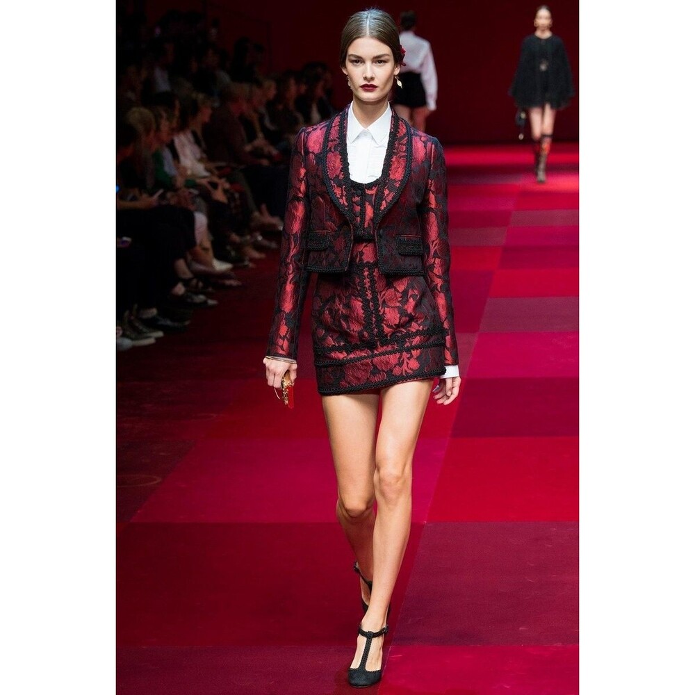 DOLCE&GABBANA Jacquard Burgundy/Black Blazer Jacket, size 40, NWT